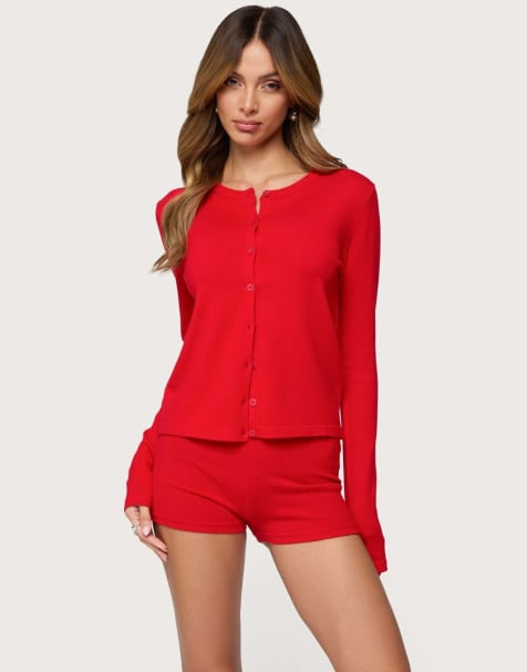 Edikted Maycee button up knit cardigan in red - view 1