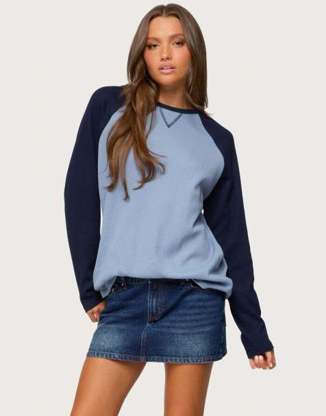 Edikted Me time oversized waffle top in blue