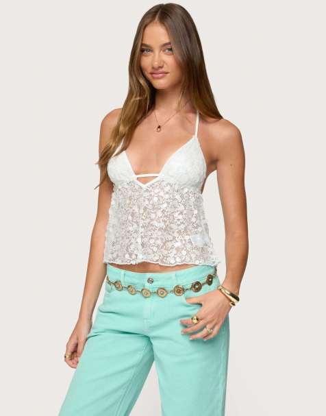 Edikted Meela sequin net halter top in white - view 1