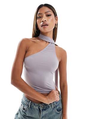 Edikted Melony Asymmetric Scarf Top-Grey