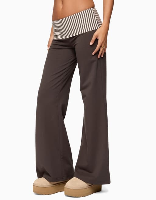 Edikted meshey striped foldover pants in dark-grey, 3 of 5