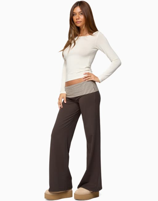 Edikted meshey striped foldover pants in dark-grey, 4 of 5