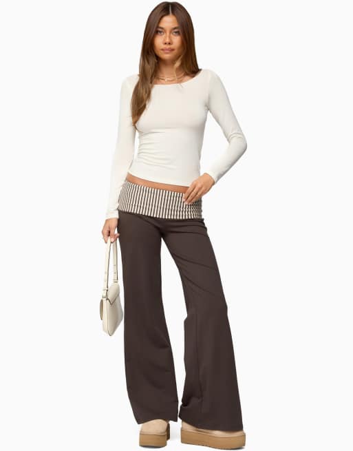 Edikted meshey striped foldover pants in dark-grey, 5 of 5