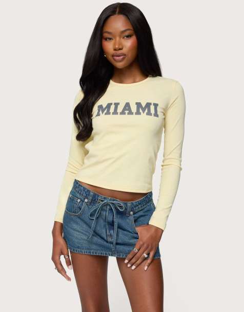 Edikted Miami girl long sleeve t shirt in yellow - view 1