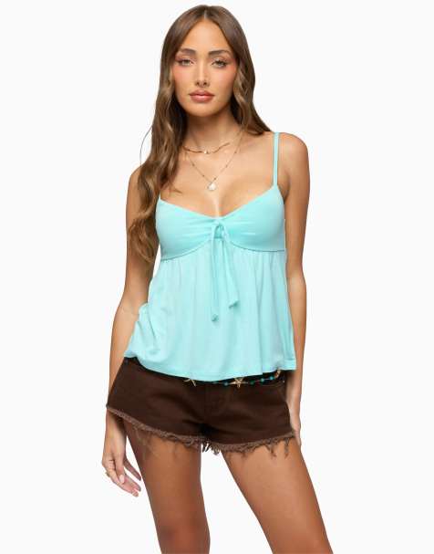 Edikted michey tie front babydoll tank top in aqua - view 1