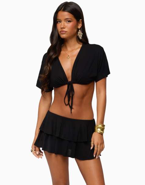 Edikted micky tie v neck crop top in black