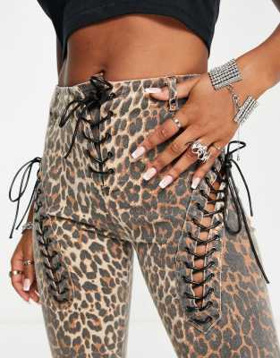 Edikted mid rise flare jeans with lace detail in grunge