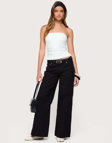 Edikted Misha polka dot baggy low jeans in black - view 1