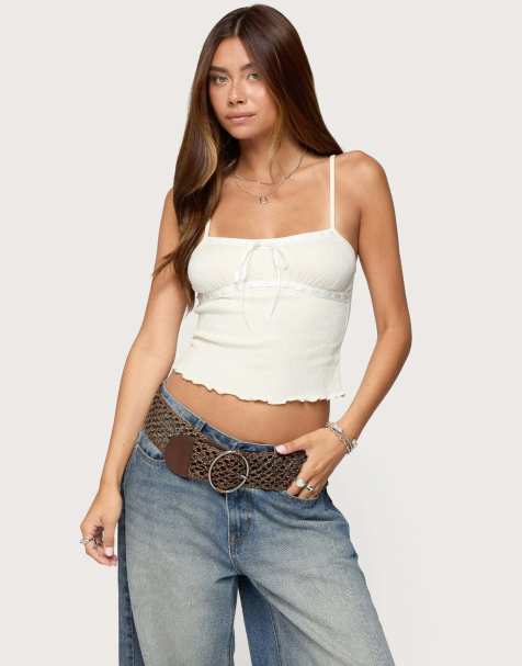 Edikted Misty lacey textured tank top in cream