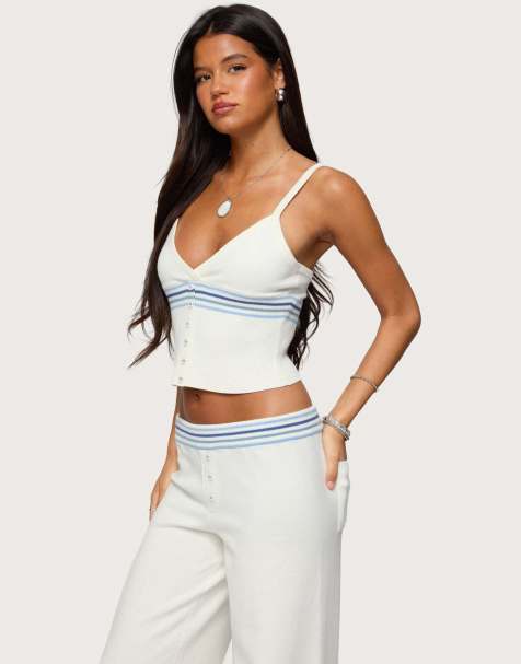 Edikted Miya stripey ribbed knit tank top in white - view 1