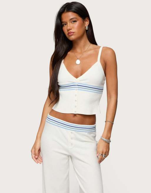 Edikted Miya stripey ribbed knit tank top in white | ASOS