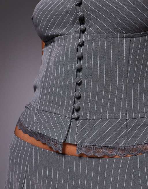 Edikted Mona lacey co-ord pinstripe strapless corset top in grey