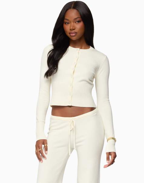 Edikted Montanna rib knit cardigan in cream - view 1