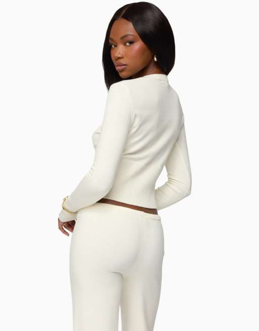 Edikted Montanna rib knit cardigan in cream, 2 of 5