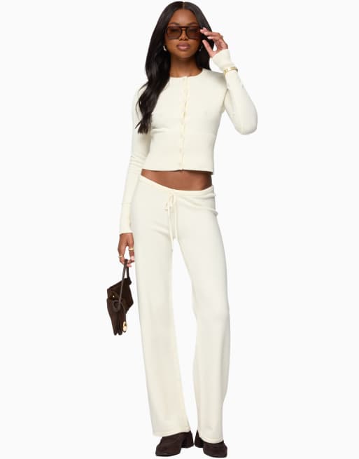 Edikted Montanna rib knit cardigan in cream, 5 of 5