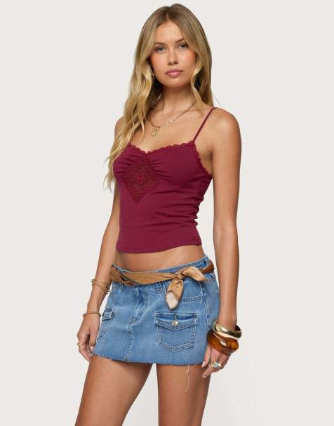 Edikted Mor lacey tank top in burgundy - view 1