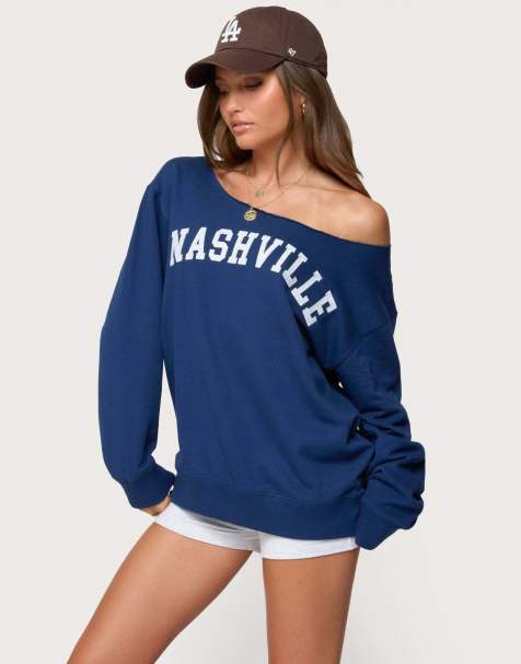 Edikted Nashville oversized wide neck sweatshirt in navy - view 1