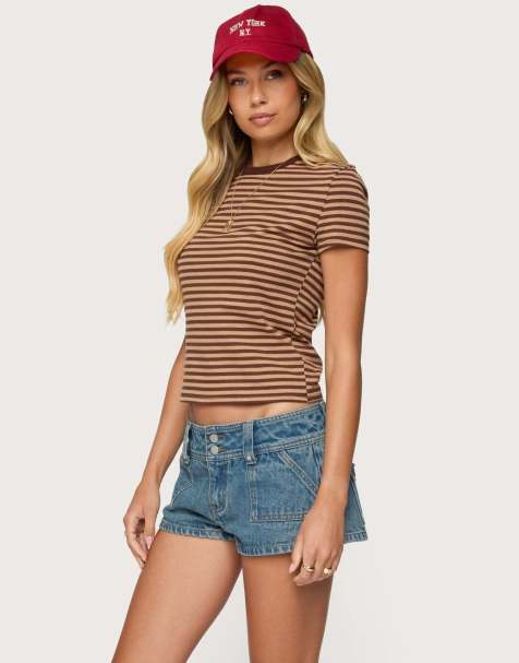 Edikted Nessie striped t shirt in brown