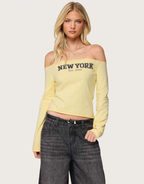 Edikted New york babe off shoulder top in yellow