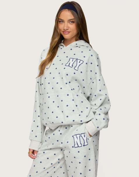 Edikted Ny babe polka dot hoodie in gray melange