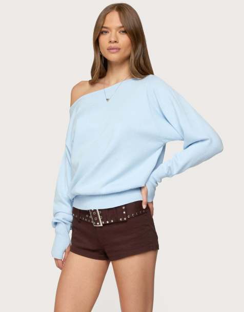 Edikted Off shoulder oversized sweater in light blue - view 1