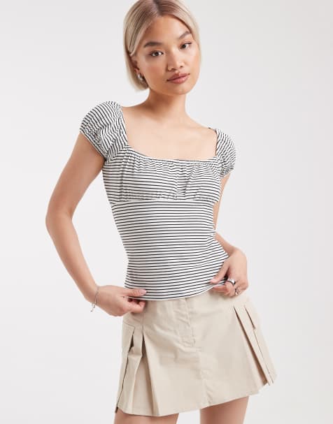 Edikted Oleana gathered bust top in black white stripe - view 1