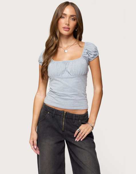 Edikted Oleana gathered bust top in gray melange - view 1