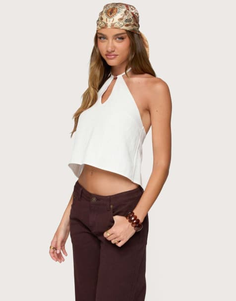 Edikted Oliviana linen look halter top in white - view 1
