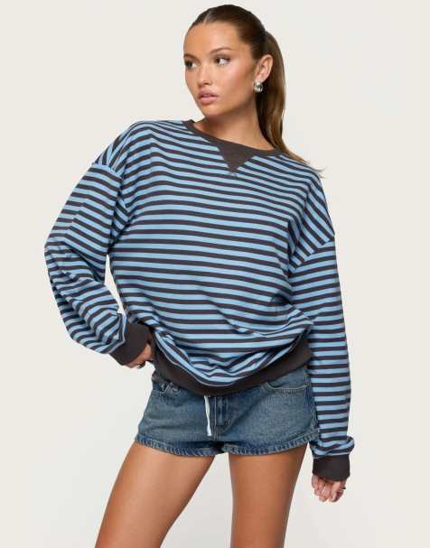 Edikted Onda striped sweatshirt in blue