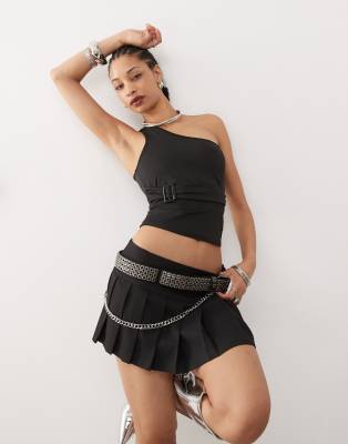 Edikted Edikted one shoulder top with buckle detail in black
