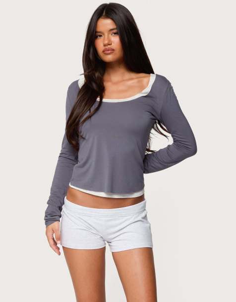 Edikted Orella contrast layered long sleeve top in navy - view 1