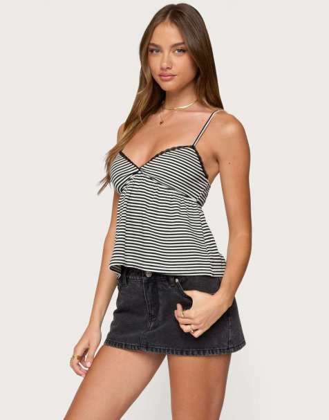 Edikted Orietta striped babydoll top in black - view 1