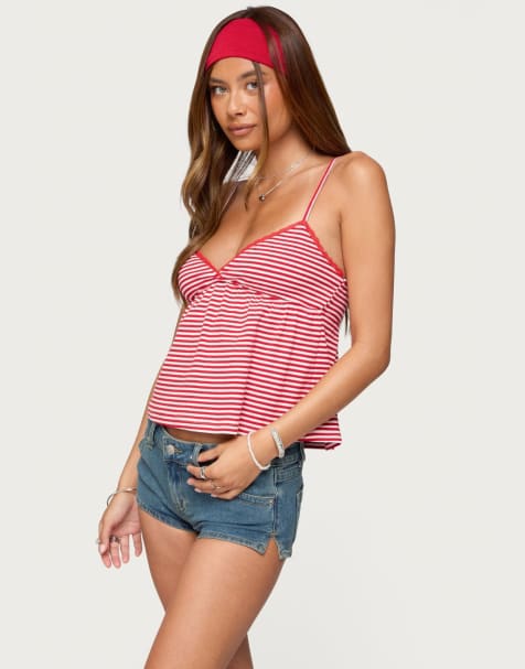 Edikted Orietta striped babydoll top in red - view 1