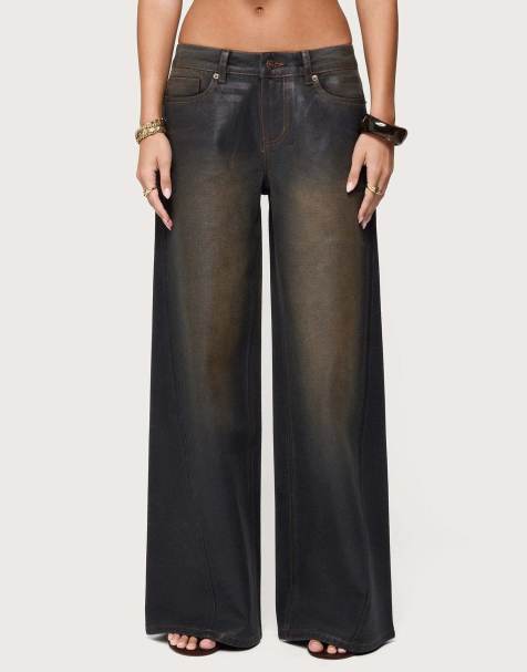 Edikted Oversized mud wash low rise jeans in black washed - view 1