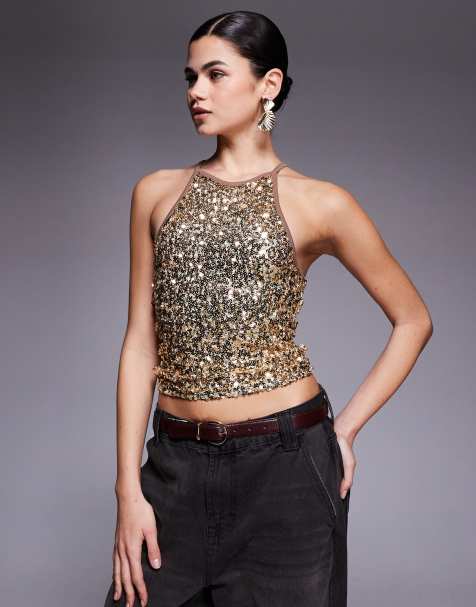 Edikted Pasha sequin tank top in gold 