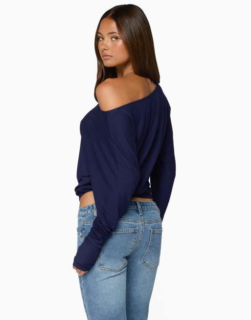 Edikted pazzy off shoulder top in navy, 2 of 5
