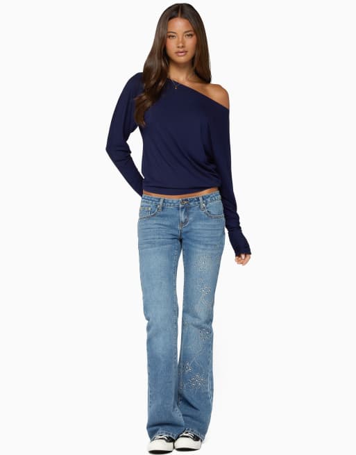 Edikted pazzy off shoulder top in navy, 4 of 5