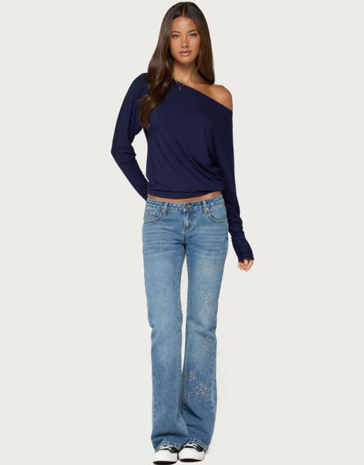 Edikted pazzy off shoulder top in navy, 5 of 5