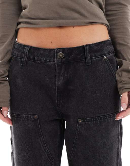 Edikted Peite ayla row rise carpenter jeans in washed black, 5 of 5