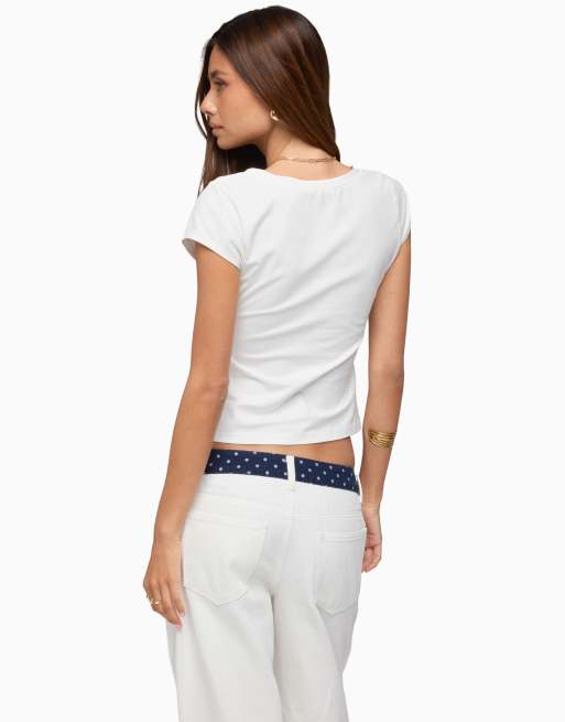 Edikted penelopy overlap v neck t shirt in white, 2 of 5