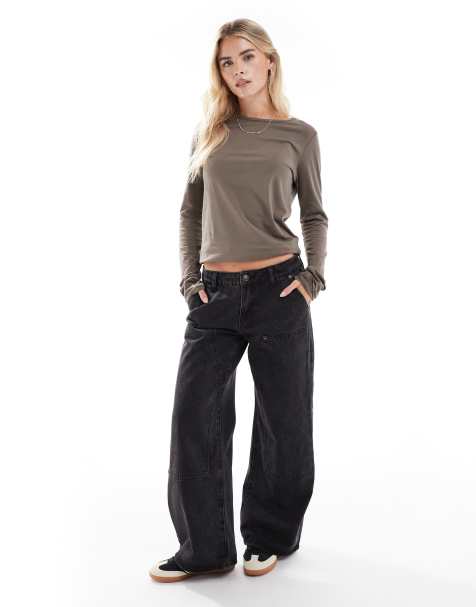 Edikted Petite Ayla low rise carpenter jeans in washed black - view 1