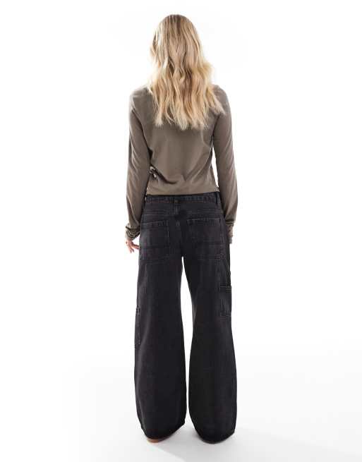 Edikted Petite Ayla low rise carpenter jeans in washed black, 3 of 5