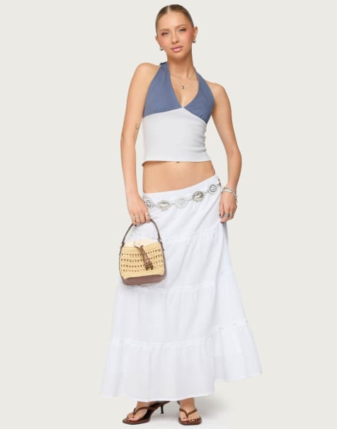 Edikted Petite charlotte tiered maxi skirt in white