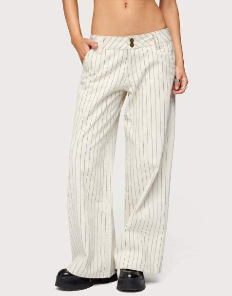 Edikted Petite cory striped low rise jeans in cream - view 1