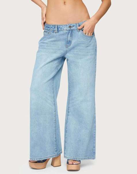 Edikted Petite low rise wide leg jeans in light blue - view 1
