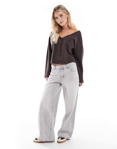 Edikted Petite magda low rise acid wash jeans in grey - view 1