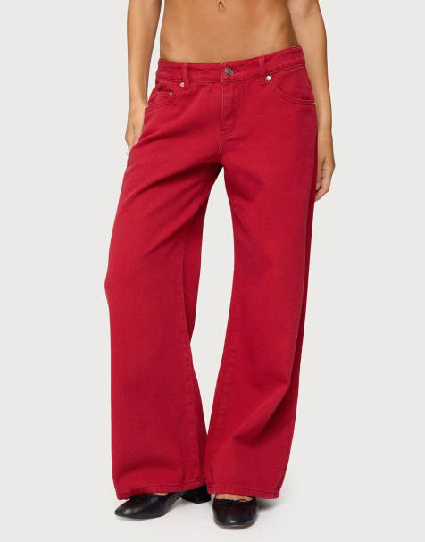 Edikted Petite roman low rise slouchy jeans in burgundy - view 1