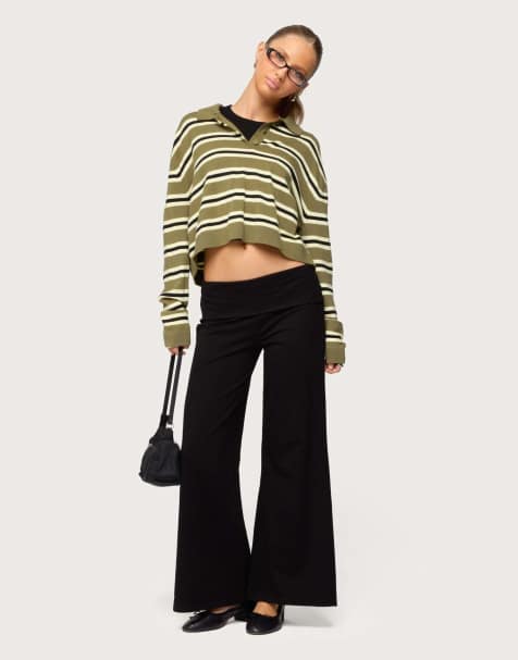Edikted Petite wide leg fold over pants in black - view 1