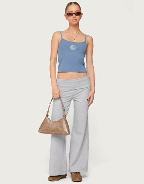 Edikted Petite wide leg fold over pants in light gray melange - view 1