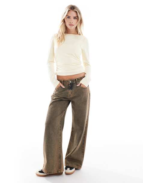 Edikted Petite Zahra mud wash low rise jeans in washed brown - view 1